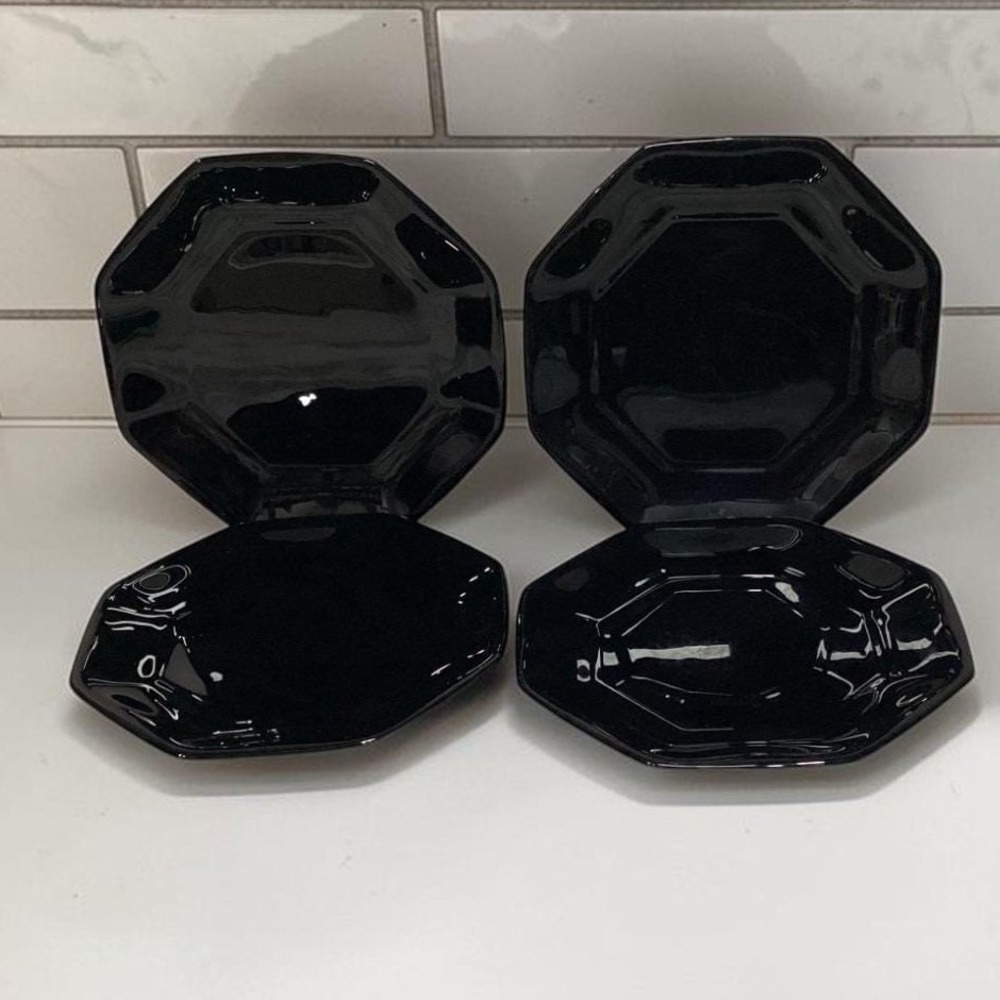 Arcopal Novoctime Black Salad Plates, Set of 4, Vintage Dinnerware, Tableware